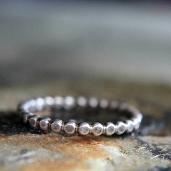 Sterling Silver Hammered Dot Ring, Stacking Ring, Metalwork Jewelry, Handcrafted - Picture 2 of 4